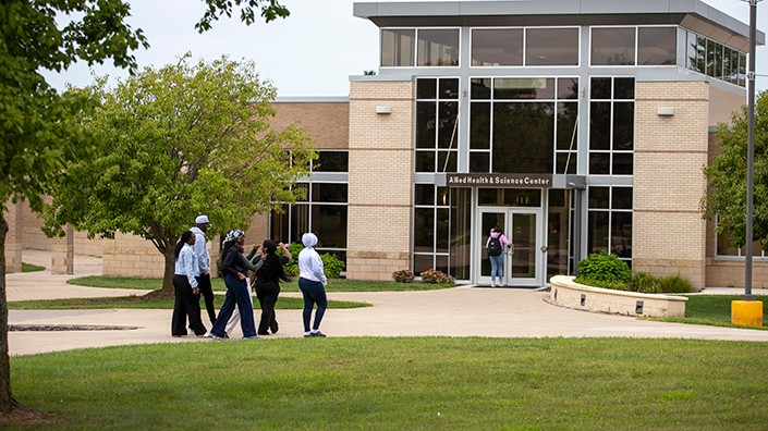Students walking on campus